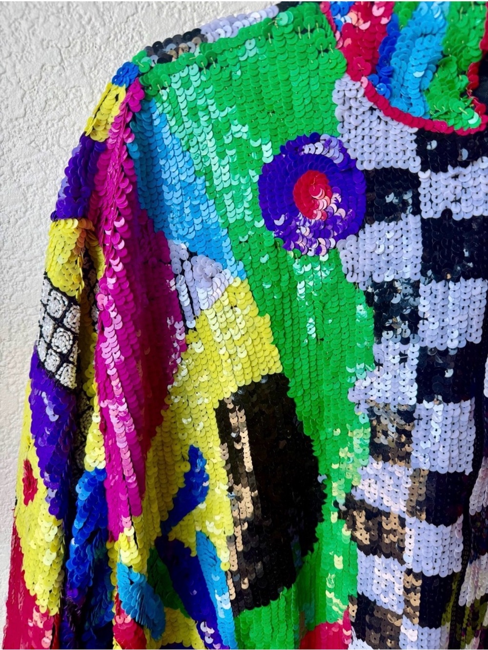 Vintage Gantos Sequin Abstract Checkered Bomber Jacket - Multicolor XXL - Picture 3 of 16